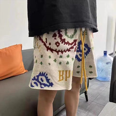 Hearujoy Cashew Flower Knitted Shorts Men Women Drawstring Loose Five Quarter Pant Summer American  Vintage High Street Casual Shorts