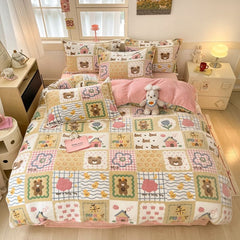 YICKYUE  -  Winter Bedding Set Lace Milk Velvet Bed Sheet 3 4 Pcs Autumn Thickened Warm Anti-Static Blanket Bear Double-Sided Duvet Cover
