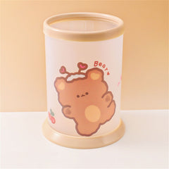 1pc Kawaii Cartoon Pen Holder Frosted Plastic Round Pencil Makeup Brush Storage Bucket Cute Desktop Organize Stationery
