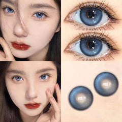 YICKYUE  -  2pcs Contact Lenses for Eyes Natural Beauty Pupil with Myopia Prescription Blue Lenses Soft Round Lens Color Cosmetics