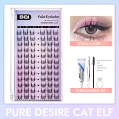 YICKYUE  -  DIY Pure Desire Cat Elf Individual Lahes Natural Thin Stem Resuable Lashes 10-12mm Korean Style Flase Eyelashes with Glue Set