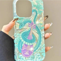 YICKYUE  Green Snake Playing the Piano Phone Case For iPhone 16 Pro Cases iPhone 15 14 13 12 11 Pro Max XS X XR 7 8 Plus Clear Soft Cover