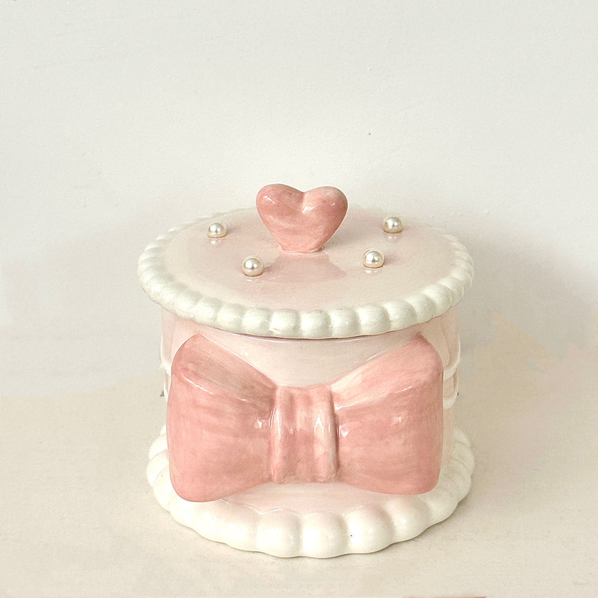 YICKYUE  -  Creative Bow Ceramic Pearl Jewelry Box Cute Painted Tabletop Trinket Holiday Gift Girl Cosmetics Storage Jar Home Decoration New