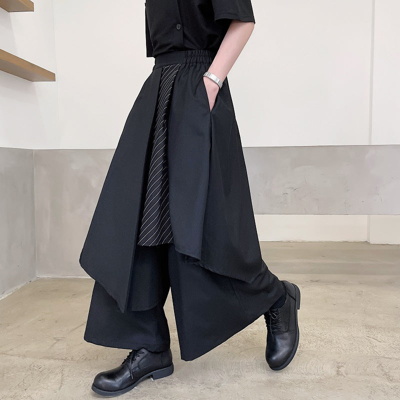 Hearujoy Japan Style Mens Irregular Pants Trendy Ins Wind Ribbon Swordsman Skirt Trousers Spring Summer Fashion Loose Ankle-Length Pants