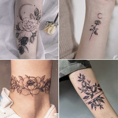YICKYUE  -  12pcs Plain Flower Tattoo Stickers Waterproof Female Long-lasting Dark Black Clavicle Sexy Arm Tattoo Large Pattern Temp