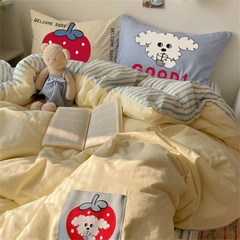 YICKYUE  -  Super Soft Cloud Wash Cotton Four-Piece Set of Student Dormitory Three-Piece Set of Bed Bamboo Cartoon Bedding Set