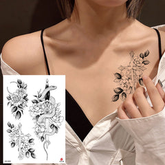 49 Designs Waterproof Temporary Black Sketchs Flowers Tattoo Stickers Flash Fake Body Tattoos for Women