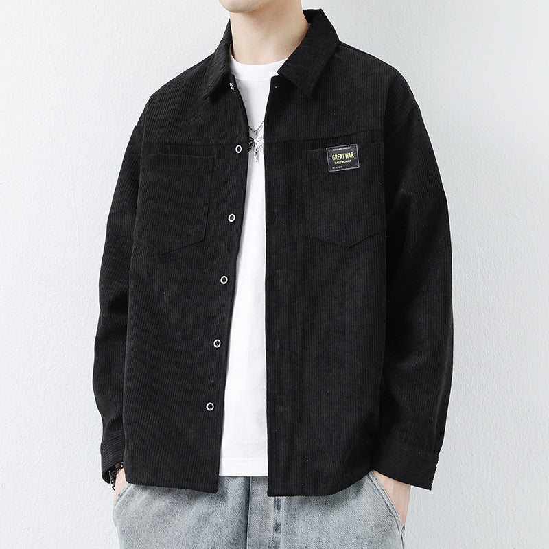 Hearujoy Spring Autumn Men's corduroy shirt Safari Style Long Sleeve Lapel jacket top Casual Loose High Quality Shirts Mens Clothing