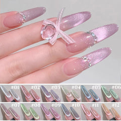 YICKYUE  -  1-12PCS 2025 new purple blue fine glitter glass bead magnetic cat eye nail polish glue, fashionable nail supplies supply