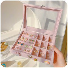 Korean Jewelry Box Clear Cover Storage Organizer Box Earrings Jewelry Bracelet Rings Box for Gift Cute Insert Foam Jewelry Box