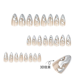 YICKYUE  -  Irregular French 3D Silver False Nails Wearable Mirror Fake Nails Press On Nails y2k Long Almond Nails Diamond Decor Full Cover