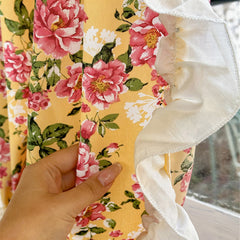 YICKYUE  -  Yellow Retro Curtain French Cotton Floral Curtain Elegant Lace Decor Atmosphere Kitchen Bathroom Partition Balcony Small Curtain