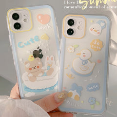 Summer swim duck and bear cute cartoon silicone cover for iphone 11 12 mini pro max xsmax xr x 8 7 plus lovely phone case capa