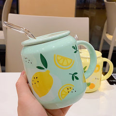 New Creative Cute Fruit Ceramic Mug With Straw Ins Style Strawberry Cup Water Bottle for Girls Couple Porcelain Mugs Coffee Cups