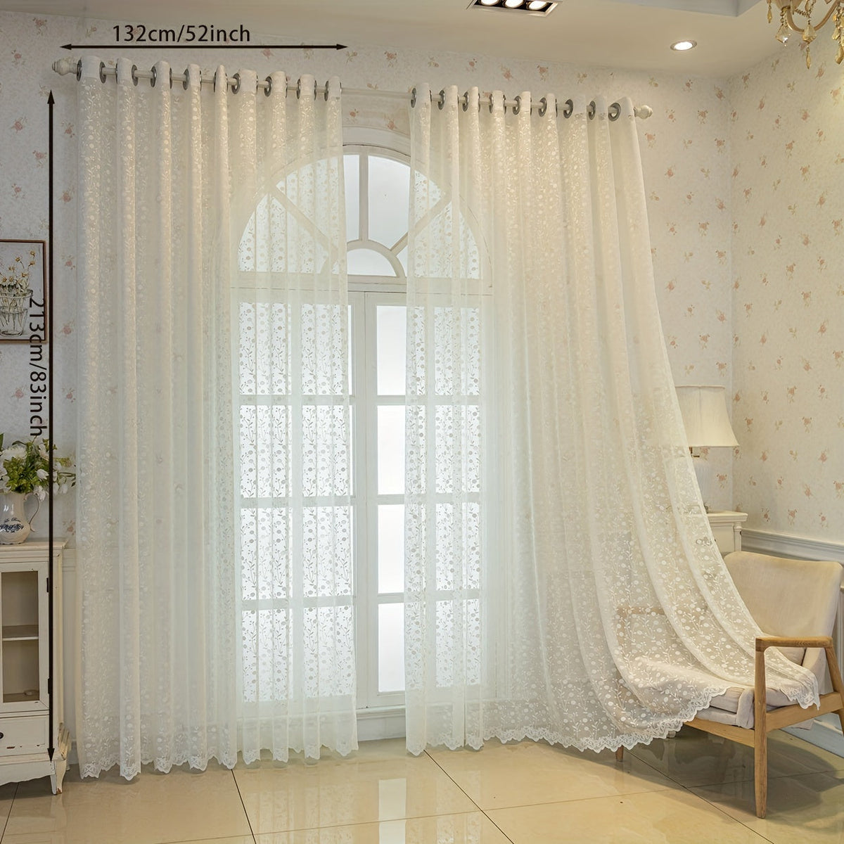 YICKYUE  -  [2pcs transparent jacquard curtains] 2pcs garden small flowers grass branches pattern jacquard transparent curtains, modern simple fashion living room bedroom kitchen dining room balcony home decorationdecoration