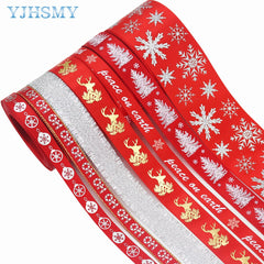 Yickyue Christmas Ribbon Grosgrain Satin Fabric Ribbons for Crafts Decoration Holiday Box Gift Wrapping and Sewing 5 Yards