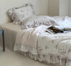 Yickyue -  fairyfair flower ruffled beding set,full queen king french rustic floral home textile flat sheet pillowcase duvet cover