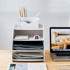 Yickyue Multilayer Multifunction Document Trays File Papepr Letter Holder Stationery Storage Desk Organizer Office Accessories