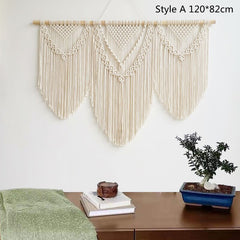 Handwoven Macrame Wall Hanging Tapestry Cotton Bohemian Curtain Tapestry with Tassel Large Wedding Background for Bedroom Decor
