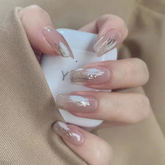24Pcs/Set Nail Art Full Cover Press On Artificial Ballet Wearing Acrylic Coffin Fake Nails Finished Glitter Reusable False Nails