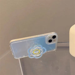 Korea cute clear flower Bracket Gradient blue soft Case for iPhone 13 12 11 Pro Max XS Max X XR lovely Glitter Shell Stand Cover