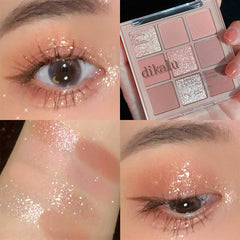 Yickyue 9 Colors Nude Shimmer Eyeshadow Pallete Waterproof Glitter Matte Eyeshadow Long Lasting Pigment Shiny Eyeshadow Makeup Palette