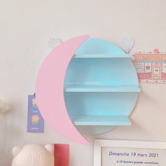 YICKYUE Pink Wall Hanging Wooden Storage Rack Hand Do Doll Display Rack Children's Room Decoration Wall Mounted Storage Rack