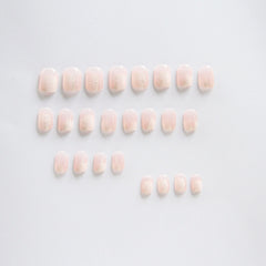 24pcs/box Fake Nails Press on Short Reusable Nailss Set French Artificial Pink Flash Silver False Tipsy Stick-on Nails Tips Art