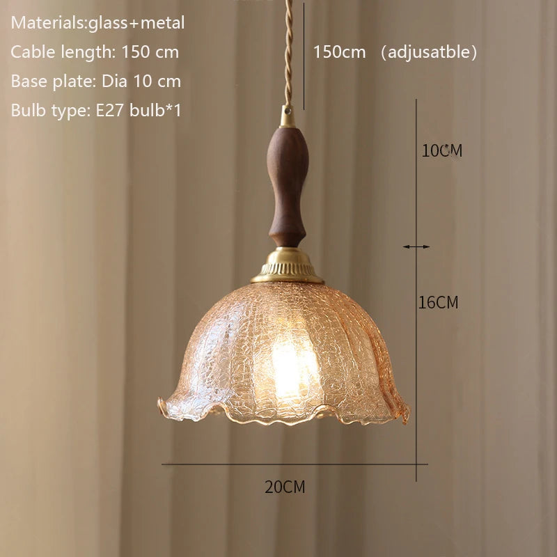 YICKYUE  -  Japanese Cracked Glass Pendant Lights Hanging Lamp Vintage Brass for Bar Dining Table Bedside Bedroom Small Chandelier