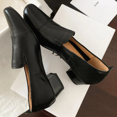YICKYUE  -  Women's cow leather round toe slip-on 3.5cm thick low heel loafers high quality soft comfortable casual female OL style shoes