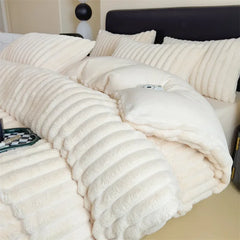 YICKYUE  -  Winter Thickened Plush Warm Duvet Cover Set Solid Color Luxury High Quality Quilt Cover Sheet Pillowcase 4pcs Queen Bedding Set