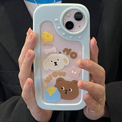 Luxury Cute Animal Cartoon Bear Clear Soft Phone Cases For iPhone 13 12 11 Pro Max X XS Max XR Lovely love lens Frame Cover Gift