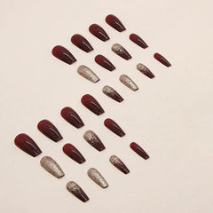 YICKYUE  24 PCs Short French Minimalist Glitter Nails with 1 Jelly Gel and 1 Nail File