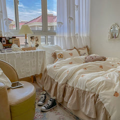 Bear Embroidery All Cotton Washed Cotton Four-Piece Cotton Quilt Cover Bed 1.5/1.8 M queen size comforter sets