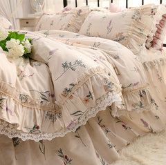 Yickyue  -  Romantic elegant french floral ruffled bedding set,flower full queen king cotton home textile bedspread pillow case quilt cover