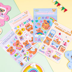 Cartoon Bear Pattern Sticker Kawaii Seamless Self-adhesive Computer Decoration Sticker DIY Material Sticker Korean Stationery