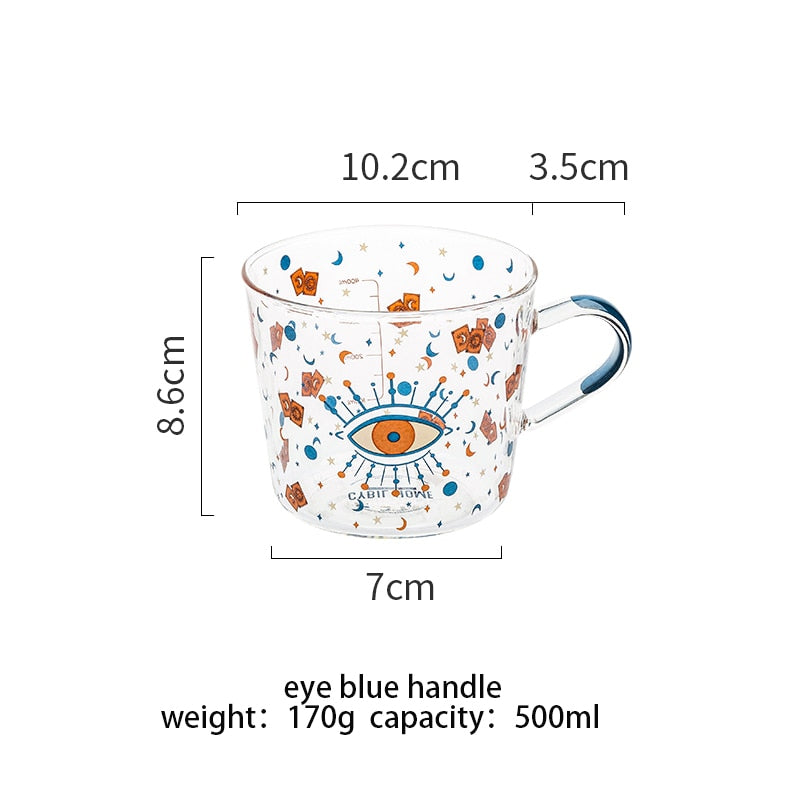 MDZF SWEETHOME 500ml Creative Scale Glass Mug Breakfast Milk Coffe Cup Household Couple Water Cup Sun Eye Pattern Drinkware