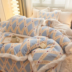 Autumn winter warm A-side milk velvet B-side lamb velvet soft bedding set 4pcs of velvet quilt cover sheet pillowcase king queen