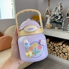 CuteThermo Bottles For Coffee Tea Girl Kid Insulated Stainless Steel Water Bottle Kawaii Straw Tumbler Travel Vacuum Flask 700ml