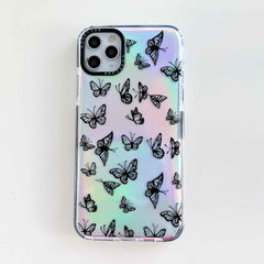 Silicone butterfly black phone case for iphone 11 11 Pro Max 7 8 plus XS XR XS MAX case laser tpu shockproof coque clear back