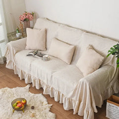 YICKYUE  -  Ruffles Sofa Towel Multi-functional Cover Polyester Hemp Printing Pastoral Pleat Thick Plain Retro Couch Cover Home Decorate