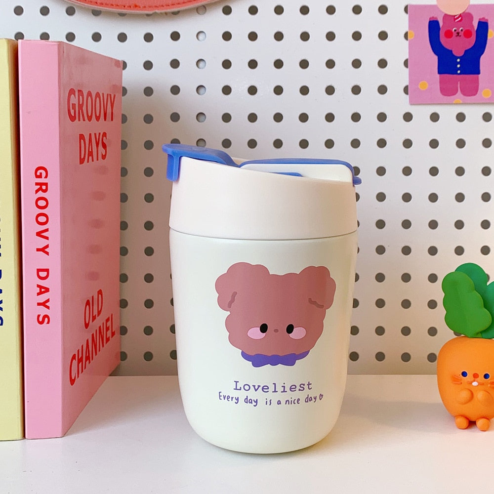 W&G Women Kawaii Vacuum Cup Starbuck Belly Cup 500ml Korea Double-drinking Thermos Cup Cute Straw Cup Large Milk Coffee Cup 2021