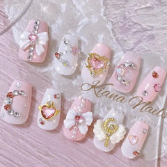 New Diy Sailor Moon Shine bow Rhinestones Three-Dimensional Decoration Handmade Manicure Sweet Girl Wearable Fake Nail Sticker