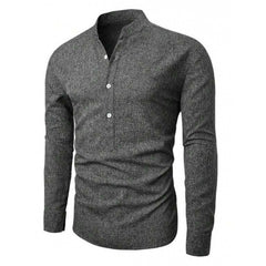 Hearujoy Retro Men Cotton Linen Shirt Grey Long Sleeved Stand Collar Pullover Tops Spring Autumn Fashion Casual Loose Oversized Shirts