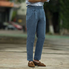 Hearujoy British Style Men Gurkha Linen Pant High Waist Straight  Ankle-Length Pants Spring Summer High Quality Thin Casual Loose Trouser