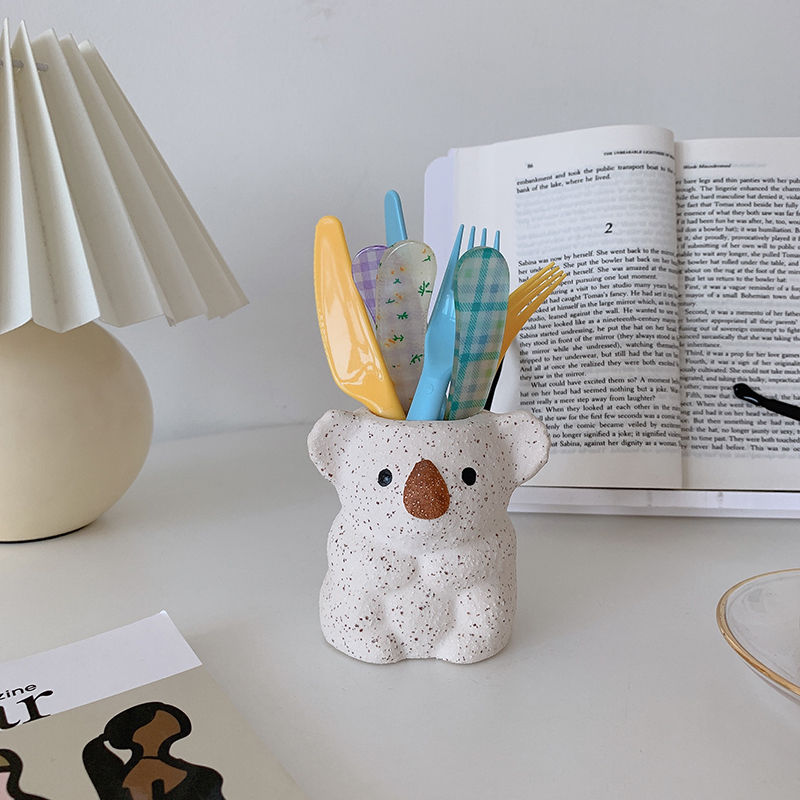 Yickyue Ins Creative Simulation Animal Koala Pen Holder Storage Ceramics Pen Holder Decoration Desk Storage  Office Supplies