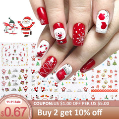12pc Christmas New Year Nail Art Stickers Santa Snowman Water Sliders  Tattoos Winter Decor Nails Design Accesories LAA1153-1164