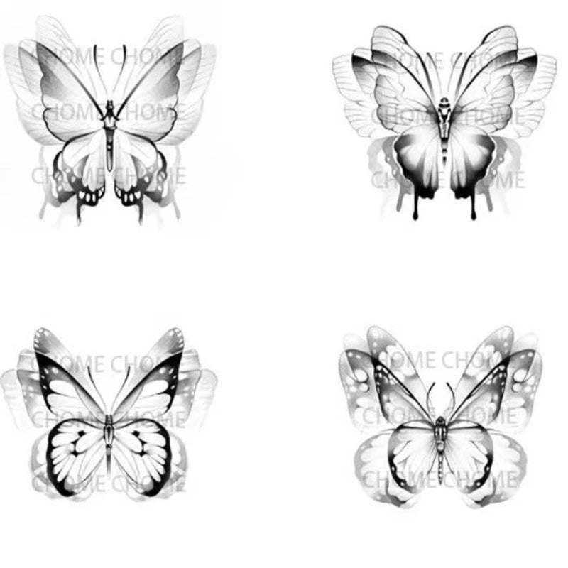YICKYUE  -  4pc/Lot Flap The Wings Butterfly Temporary Tattoo Waterproof Arm Ankle Female Fake Tattoo Stickers Dark Art Tatoo Temporales