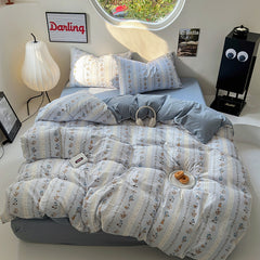 YICKYUE  -  Korean Flowers Bedding Comforter Set with Pillowcase bed sheet Single Full Size Bed Linen Duvet Cover Set Queen/King Double bed