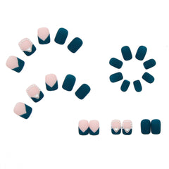 24pcs/box Fake Nails Press on Short Reusable Nail Set Dark Blue Artificial Pink False Tipsy Stick-on Nails Tips Art